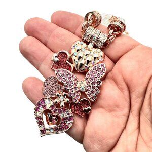 Kirks Folly Womens Necklace Crystal Magnetic Rose Gold Hearts Butterfly